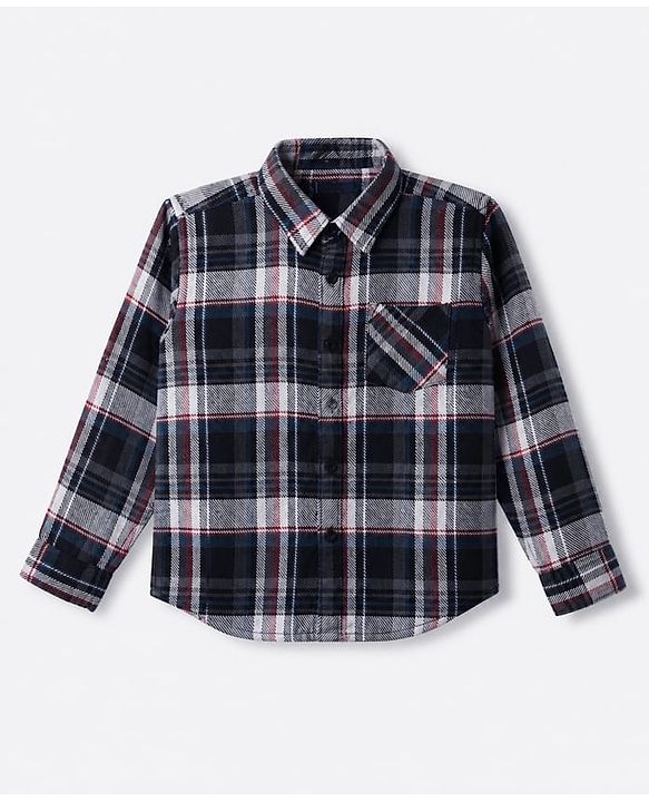 Pine Kids 100% Cotton Woven Hooded Shirt with Full Sleeves in Grey