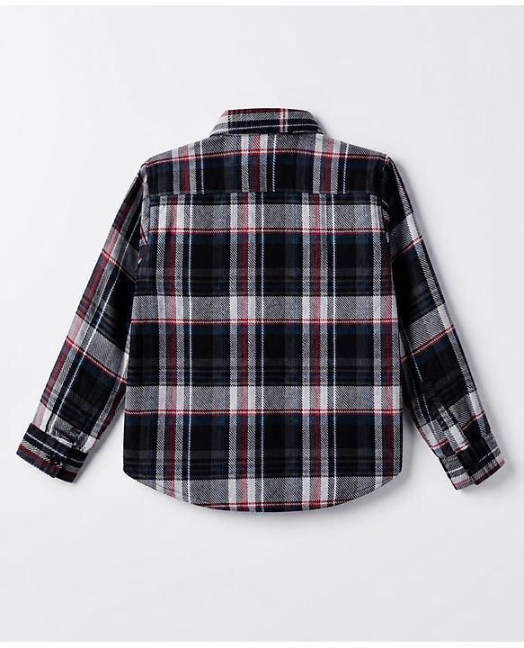 Pine Kids 100% Cotton Woven Hooded Shirt with Full Sleeves in Grey