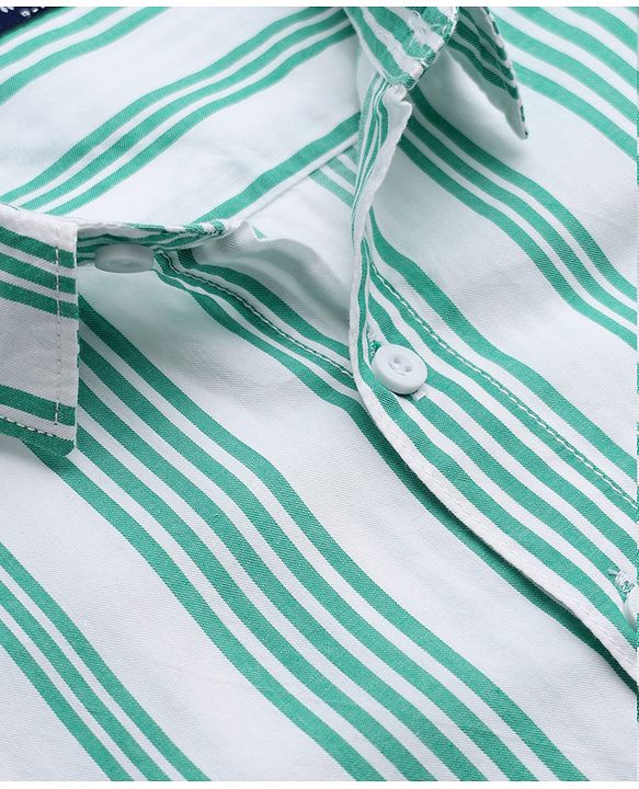 Pine Kids Woven Striped Shirt with Full Sleeves - Light Green