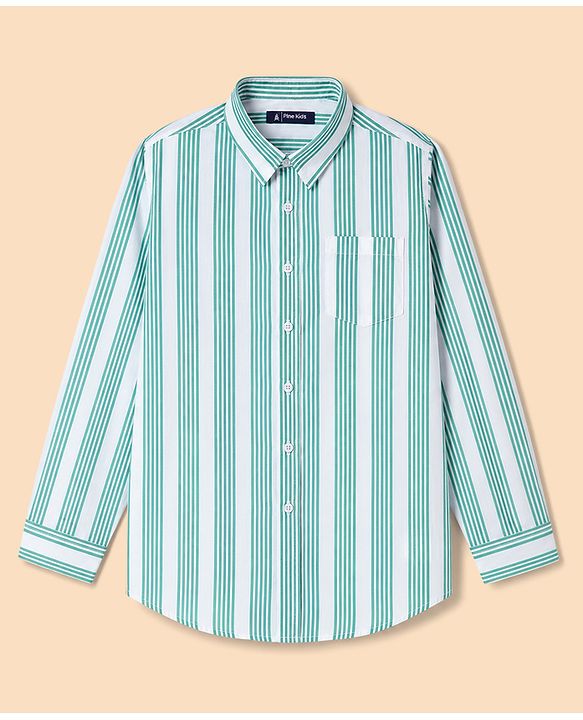 Pine Kids Woven Striped Shirt with Full Sleeves - Light Green