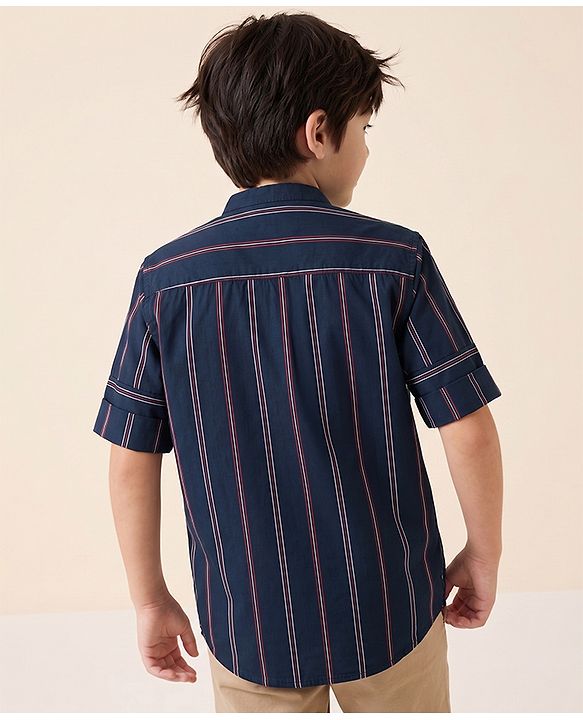 Pine Kids Cotton Woven Striped Shirt with Full Sleeves - Blue