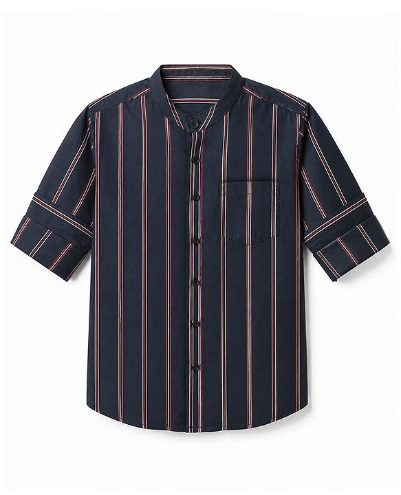 Pine Kids Cotton Woven Striped Shirt with Full Sleeves - Blue