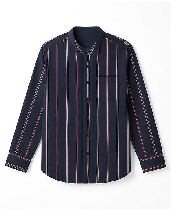Pine Kids Cotton Woven Striped Shirt with Full Sleeves - Blue