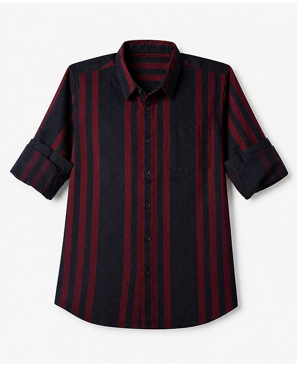 Pine Kids 100% Cotton Woven Striped Shirt with Full Sleeves in Navy Blue