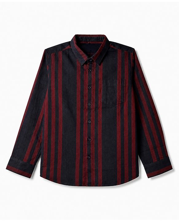 Pine Kids 100% Cotton Woven Striped Shirt with Full Sleeves in Navy Blue