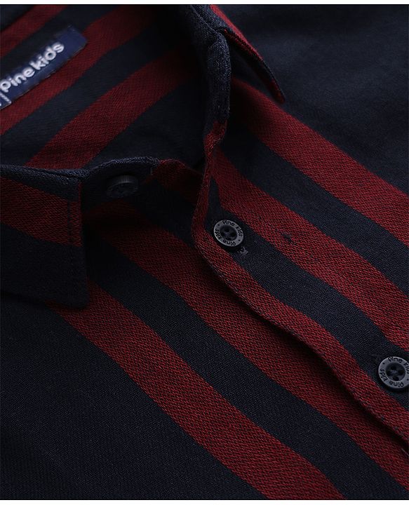 Pine Kids 100% Cotton Woven Striped Shirt with Full Sleeves in Navy Blue