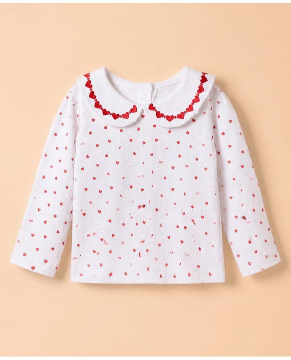 Babyhug Cotton Knit Full Sleeves Frock with Inner Tee and Heart Embroidery in Red for 6-9 Months