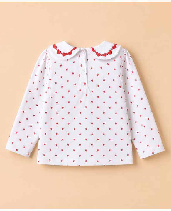 Babyhug Cotton Knit Full Sleeves Frock with Inner Tee and Heart Embroidery in Red for 6-9 Months