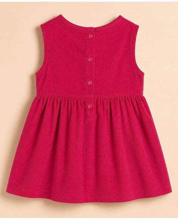 Babyhug Cotton Knit Full Sleeves Frock with Inner Tee and Heart Embroidery in Red for 6-9 Months