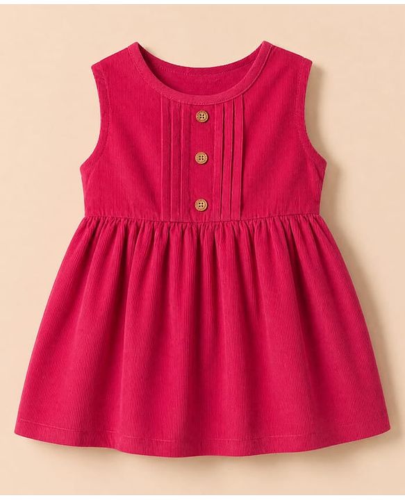 Babyhug Cotton Knit Full Sleeves Frock with Inner Tee and Heart Embroidery in Red for 6-9 Months