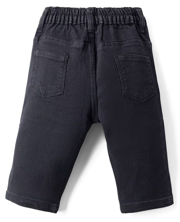 Babyhug Cotton Denim Skinny Fit Capris With Stretch - Black