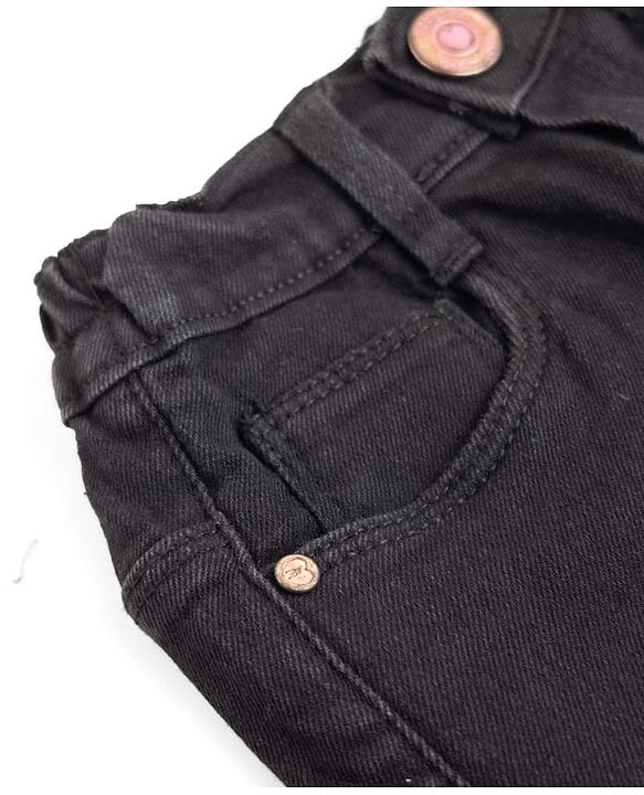 Babyhug Cotton Denim Skinny Fit Capris With Stretch - Black