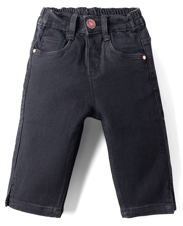 Babyhug Cotton Denim Skinny Fit Capris With Stretch - Black