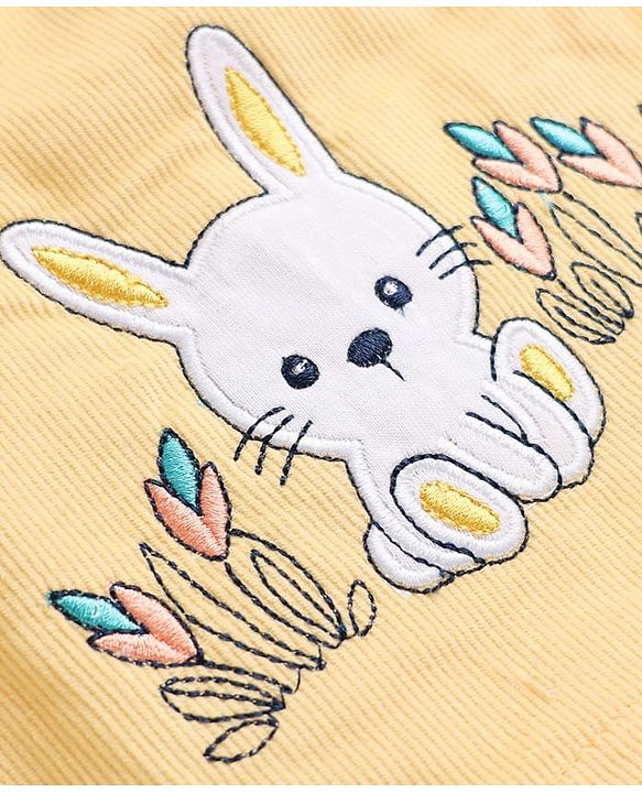 Babyhug 100% Cotton Single Jersey Knit Frock with Short Sleeves Inner Tee With Rabbit Embroidery - Yellow