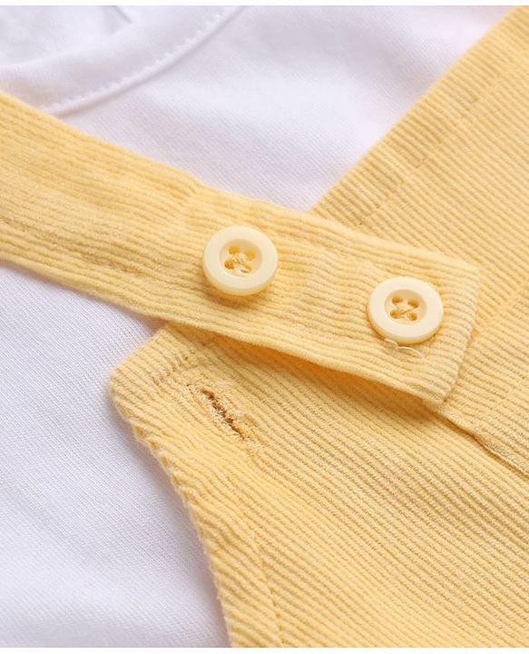 Babyhug 100% Cotton Single Jersey Knit Frock with Short Sleeves Inner Tee With Rabbit Embroidery - Yellow