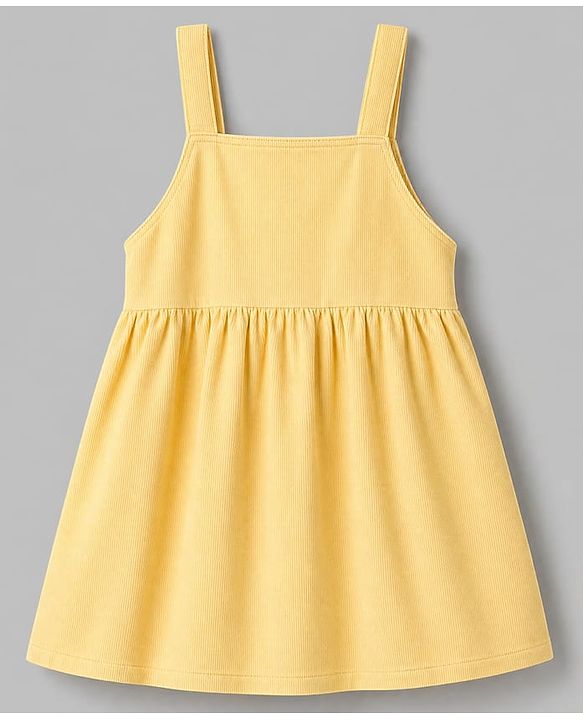 Babyhug 100% Cotton Single Jersey Knit Frock with Short Sleeves Inner Tee With Rabbit Embroidery - Yellow