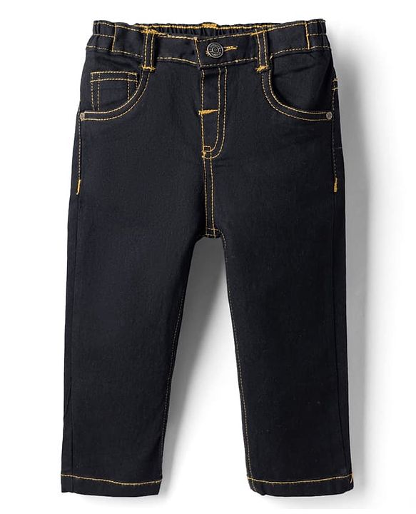 Babyhug Cotton Full Length Denim Slim Fit Jeans With Stretch in Black