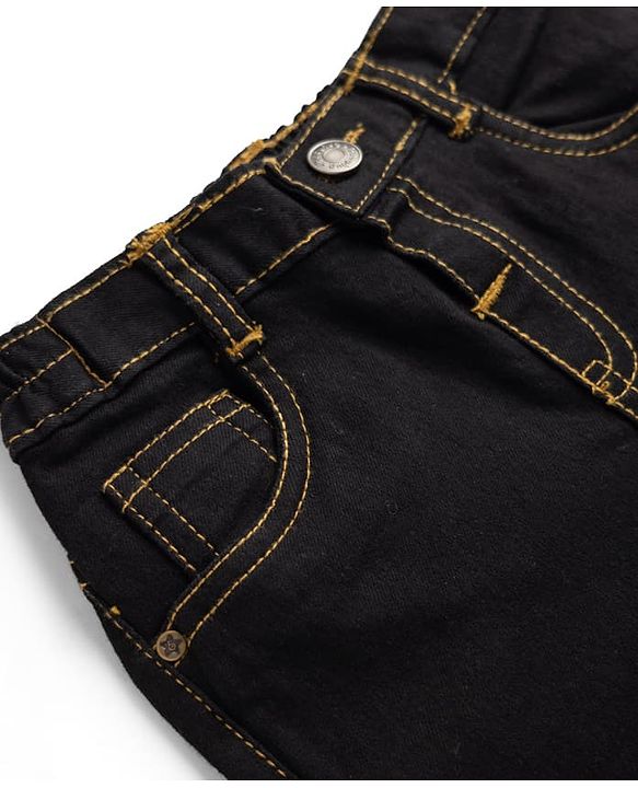 Babyhug Cotton Full Length Denim Slim Fit Jeans With Stretch in Black