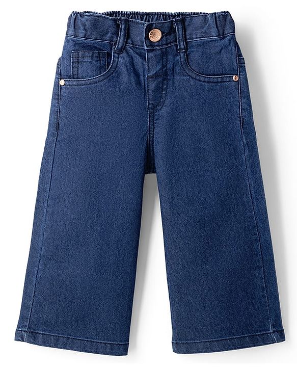 Babyhug Cotton Mix Denim Full Length Washed Jeans With Stretch -Dark Blue