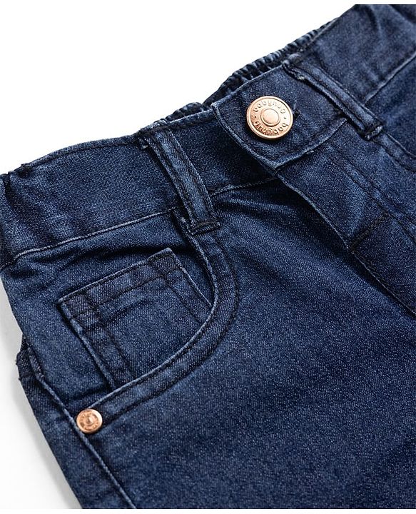 Babyhug Cotton Mix Denim Full Length Washed Jeans With Stretch -Dark Blue