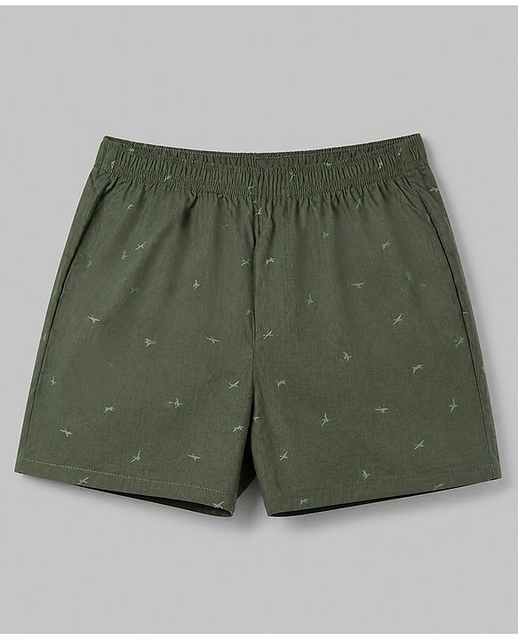 Pine Kids Cambric Woven Boxers With Animal Print Pack of 2 - White Green