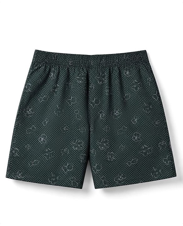 Pine Kids Cambric Woven Boxers With Polka Dot Floral Print Pack of 2 - Black Green