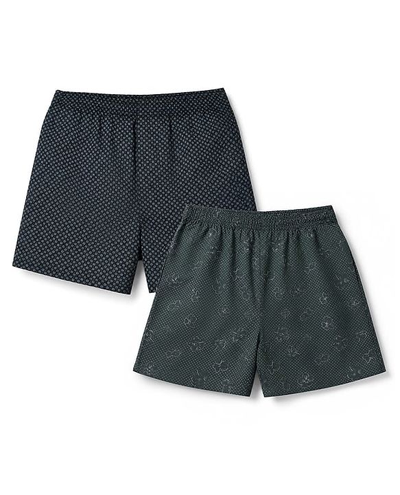Pine Kids Cambric Woven Boxers With Polka Dot Floral Print Pack of 2 - Black Green