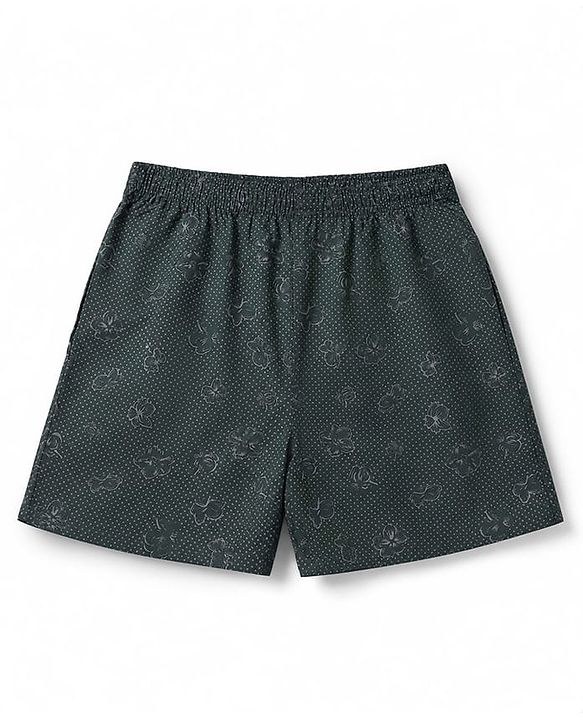 Pine Kids Cambric Woven Boxers With Polka Dot Floral Print Pack of 2 - Black Green