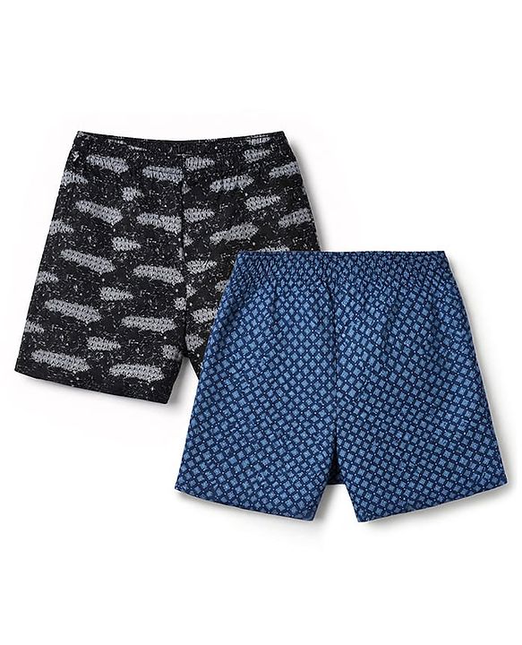 Pine Kids Cambric Woven Boxer With Print Pack of 2 - Blue Black