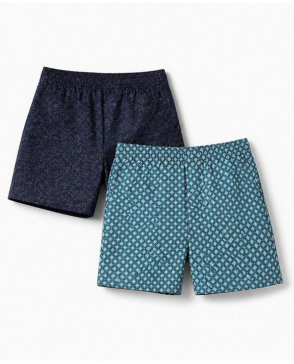 Pine Kids Cambric Woven Boxers With Polka Dot Print Pack of 2 - Navy Blue Black