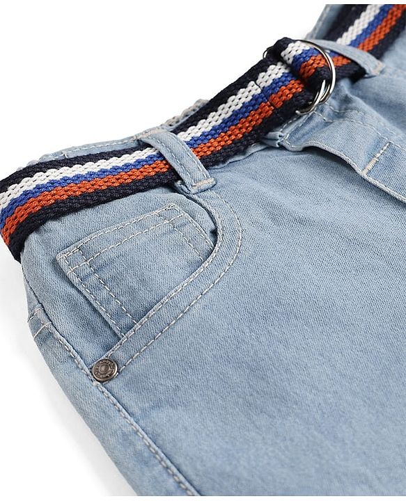 Babyhug Cotton Poly Denim Washed Jeans With Stretch Belt - Dark Blue