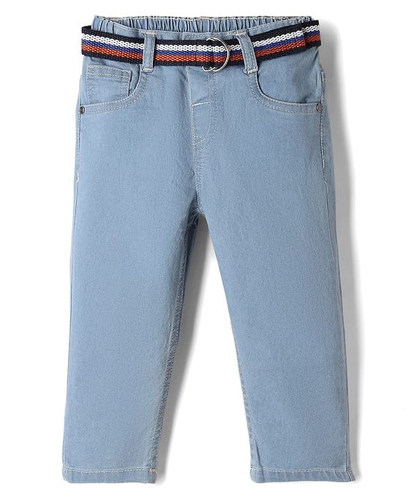Babyhug Cotton Poly Denim Washed Jeans With Stretch Belt - Dark Blue