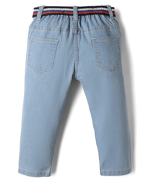 Babyhug Cotton Poly Denim Washed Jeans With Stretch Belt - Dark Blue