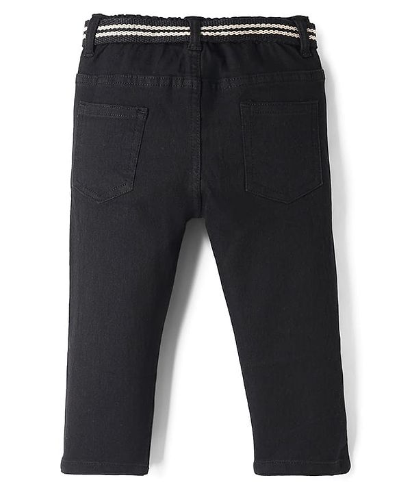 Babyhug Cotton Poly Denim Washed Jeans With Stretch Belt - Dark Blue
