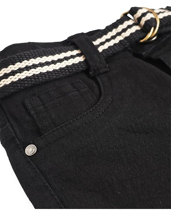 Babyhug Cotton Poly Denim Washed Jeans With Stretch Belt - Dark Blue