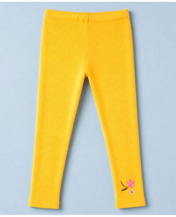 Babyhug 100% Cotton Single Jersey Knit Full Sleeves Top & Leggings with Floral Embroidery - White & Yellow