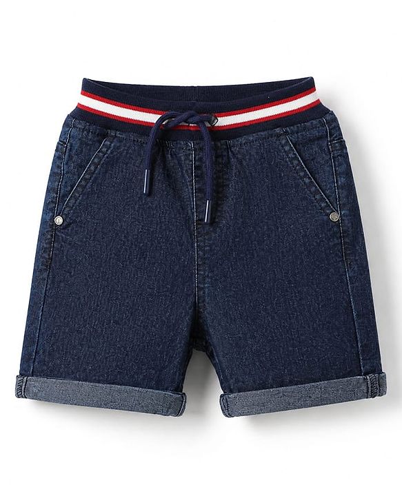 Babyhug Cotton Mix Comfort Fit Washed Denim Short With Stretch In Royal Blue