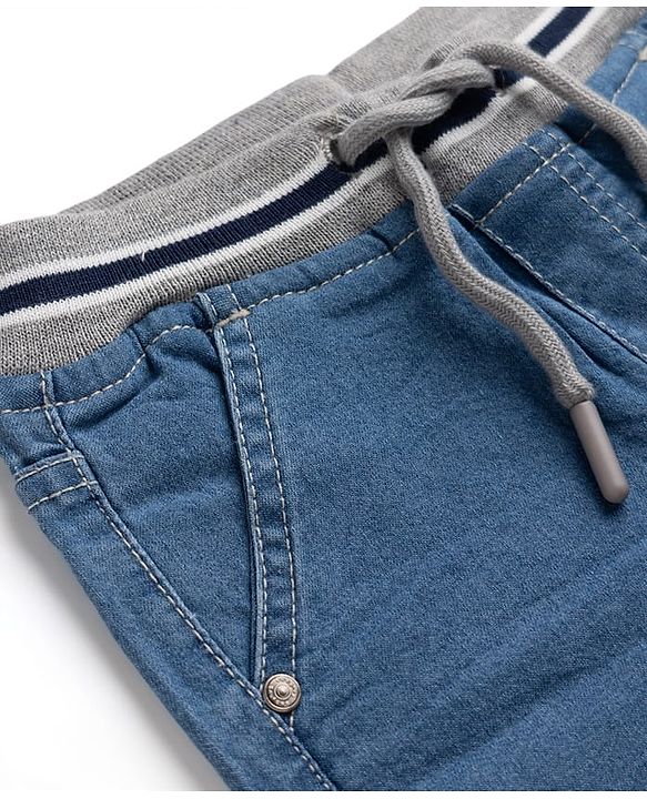 Babyhug Cotton Mix Comfort Fit Washed Denim Short With Stretch In Royal Blue