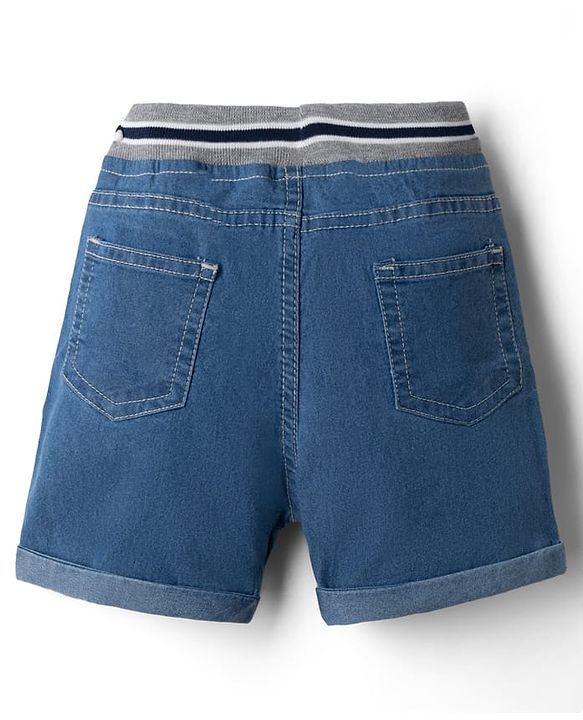 Babyhug Cotton Mix Comfort Fit Washed Denim Short With Stretch In Royal Blue