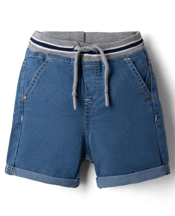 Babyhug Cotton Mix Comfort Fit Washed Denim Short With Stretch In Royal Blue