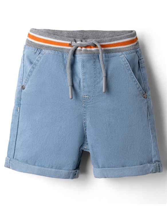 Babyhug Cotton Mix Comfort Fit Washed Denim Short With Stretch In Royal Blue