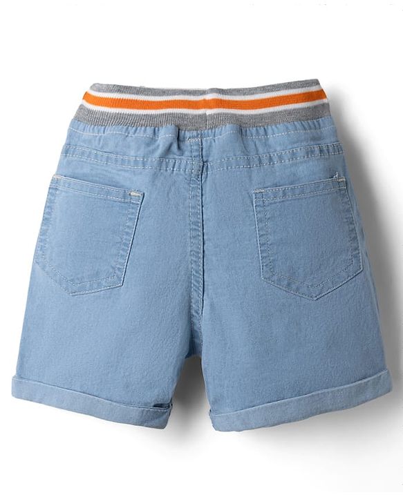 Babyhug Cotton Mix Comfort Fit Washed Denim Short With Stretch In Royal Blue