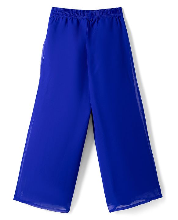 Pine Kids Georgette Woven Full Sleeves Indo Western Set With Floral Embroidery & Sequin Detailing - Royal Blue
