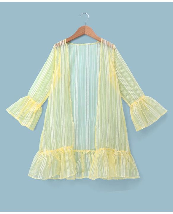 Pine Kids Woven Indo Western Set with Full Sleeves and Floral Pattern Embroidery in Yellow for 4-5 Years
