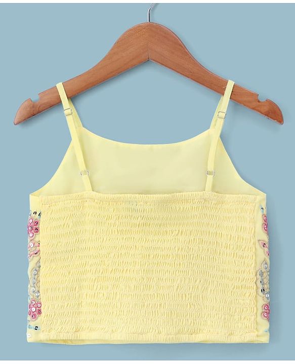 Pine Kids Woven Indo Western Set with Full Sleeves and Floral Pattern Embroidery in Yellow for 4-5 Years