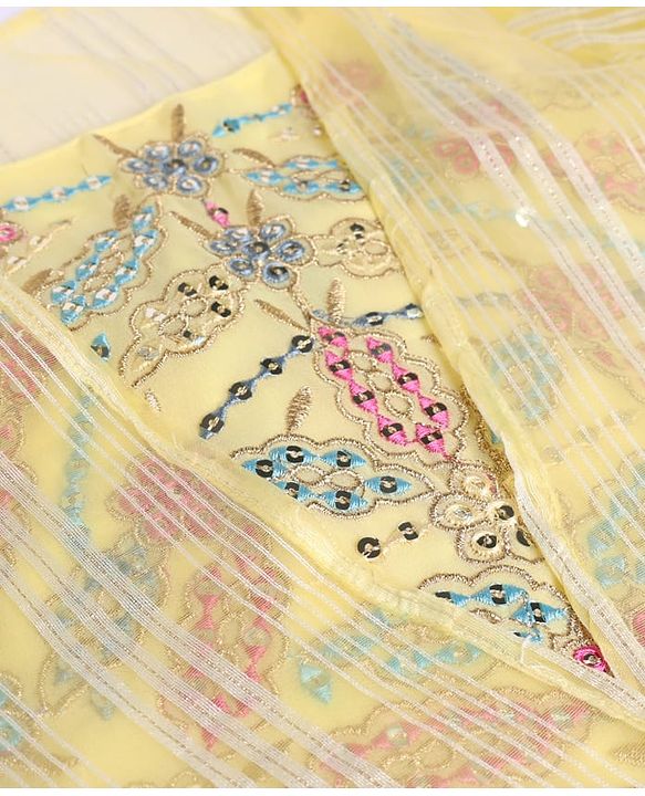 Pine Kids Woven Indo Western Set with Full Sleeves and Floral Pattern Embroidery in Yellow for 4-5 Years