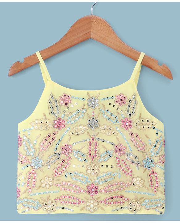Pine Kids Woven Indo Western Set with Full Sleeves and Floral Pattern Embroidery in Yellow for 4-5 Years