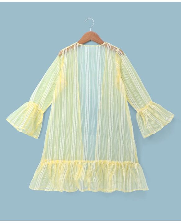 Pine Kids Woven Indo Western Set with Full Sleeves and Floral Pattern Embroidery in Yellow for 4-5 Years