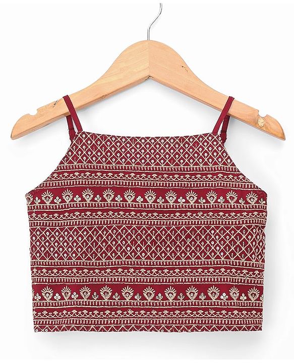 Pine Kids Georgette Woven Indo Western Sets With Floral Embroidery - Maroon