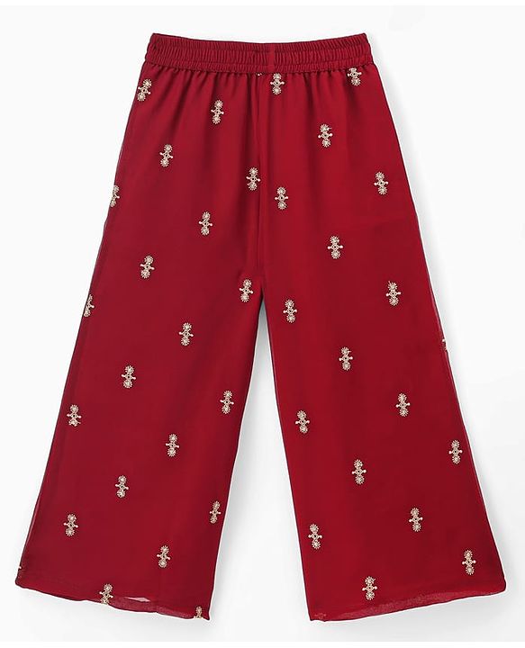 Pine Kids Georgette Woven Indo Western Sets With Floral Embroidery - Maroon